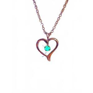 Heart-Shaped Pendant Necklace with UV reactive Green Gemstone